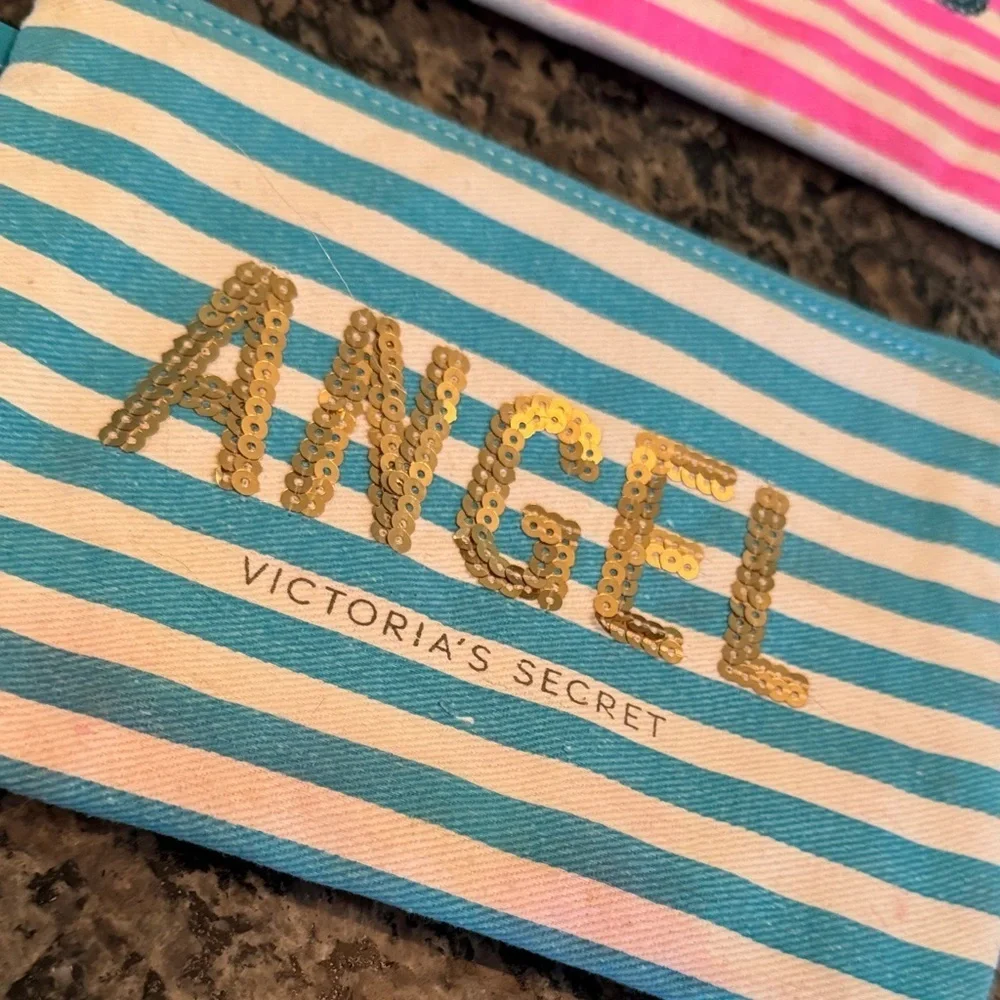 Victoria's Secret Pink and Blue Striped sequins Pouches